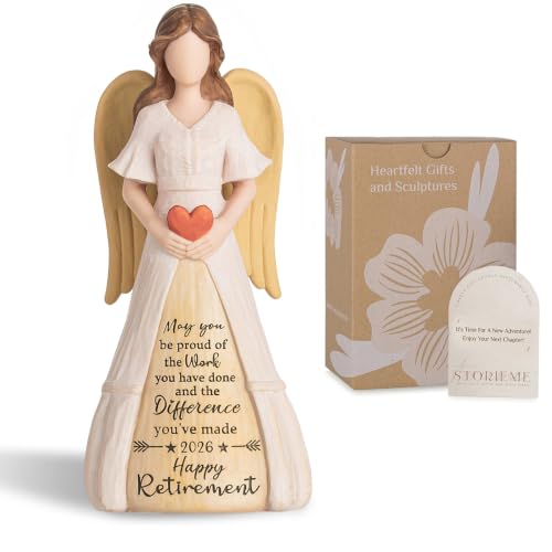 "Storieme 2026 Retirement Angel with Heart Figurine Gift for Woman Nurse - 7.3"" Hand-painted Resin with Gift-Ready Box, Retired Present for Women Teachers, Friends, Coworkers & A Thoughtful Home Decor"