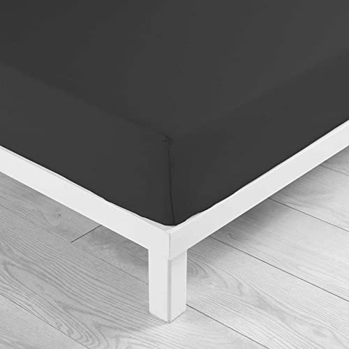 douceur d'intérieur, Fitted Sheet (180 x 200 cm) Lina Black, 100% Cotton