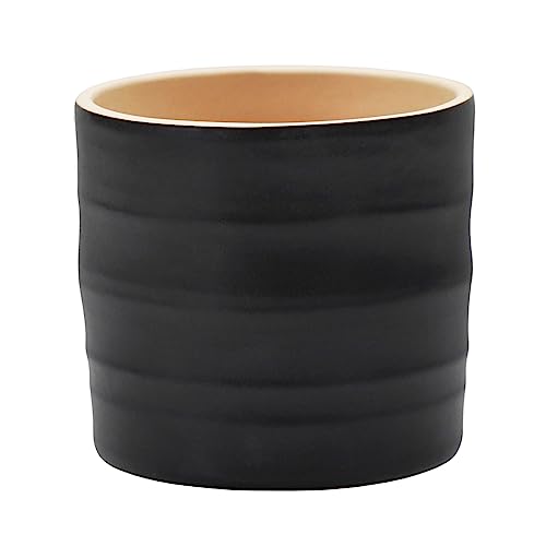 Ivyline Hadleigh Matte Finish Planter in Charcoal - Premium Quality & Waterproof - Stylish Textured Indoor Ceramic Plant Flower Pot - H13cm x D14cm