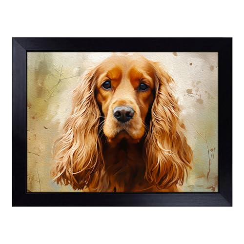 Lap Tray with Bean Bag Cushion, Cocker Spaniel Digital Art - Handmade in the UK, Raised Wooden Edge, Padded Cushion, Heat-Resistant Wipe-Clean Surface, for Meals, Laptops and Crafts