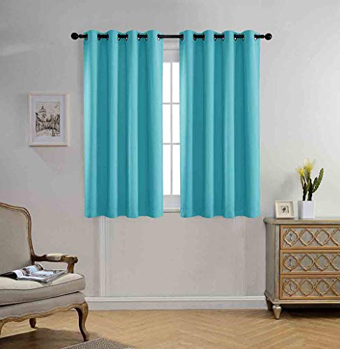 MIUCO Blackout Curtains Room Darkening Curtains Textured Grommet Window Curtains for Bedroom 2 Panels 52x63 Inch Long Turquoise