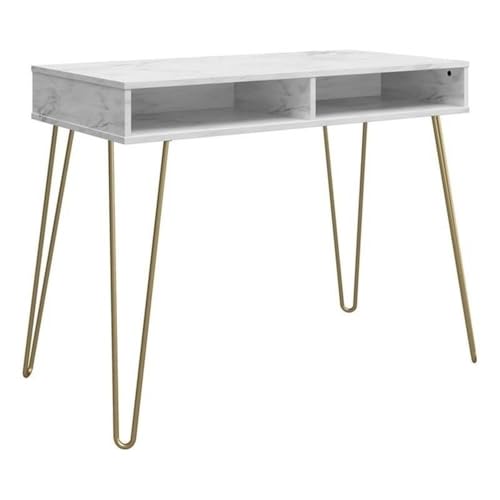 Novogratz Athena Desk with Storage White Marble Look