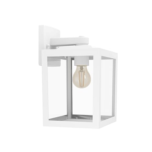 Eglo Outdoor wall Light Fixture Olgiata-E, Square lamp, Outside Porch Lighting, Lantern Made of White Plastic, E27 Socket, IP44
