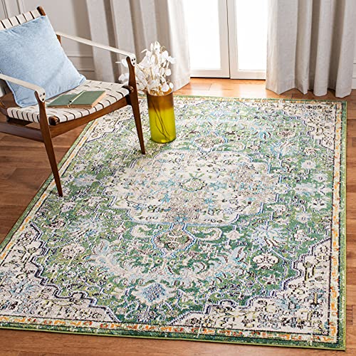 SAFAVIEH Boho Rug for Living Room, Dining Room, Bedroom - Madison Collection, Short Pile, in Green and Turquoise, 91 X 152 cm