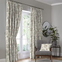 "Dreams & Drapes Curtains - Indira - 100% Cotton Pair of Pencil Pleat Curtains With Tie-Backs - 66"" Width x 54"" Drop (168 x 137cm) in Coral/Natural"
