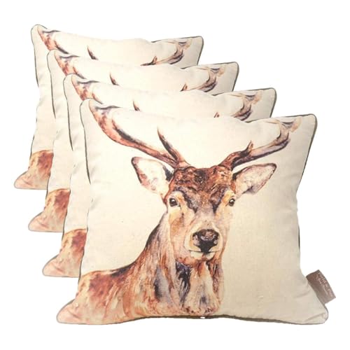 Jane Bannon Square Cushion 100% Cotton with Duck Feathered Pad (Montgomery Design) 40cm x 40cm x 11cm - Official Merchandise (Pack of 4)