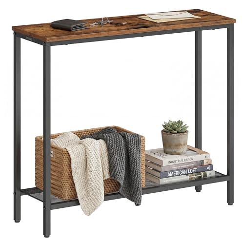 VASAGLE Console Table, Narrow Hallway Table, 80 x 24 x 81.2 cm - Steel and Particleboard, for Entryway Living Room and Behind Sofa, Rustic Brown and Matte Black, Dacey Collection LNT036KD01