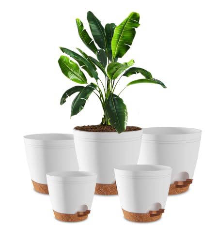 "Utopia Home Self Watering Pots for Indoor Plants 6.8""/6.4""/5.9""/5.5""/4.9"" Set of 5, Planters for Indoor Plants, Small Multi-Size Flowerpot, Plant Pots with Drainage & Reservoir (White)"