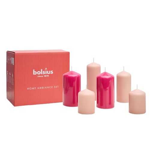 Bolsius - Candle Set - Pink - 6 Candles - Decorative Candles - Contains Natural Plant Wax - No Palm Oil