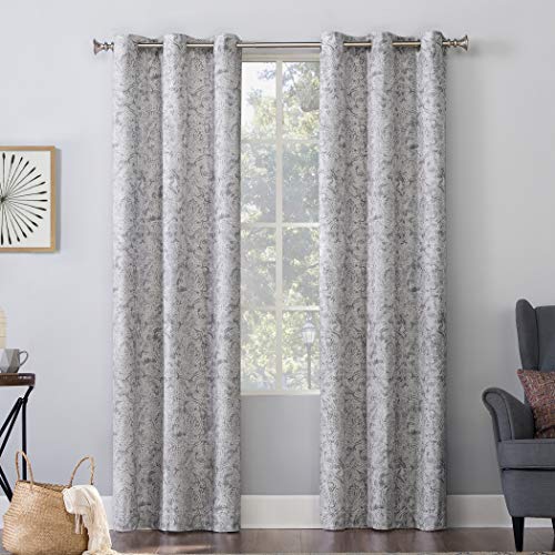 "No. 918 Kenji Medallion Draft Shield Fleece Insulated Energy Efficient Grommet Curtain Panel, 40"" x 63"", Gray"