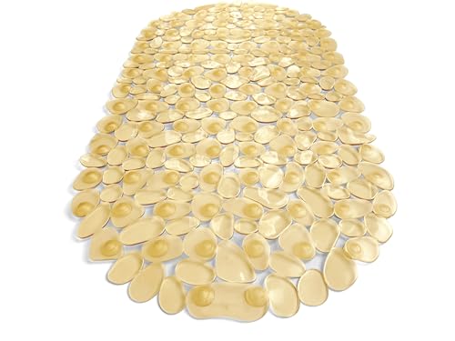???Pebbles??? Non-Slip Bathtub & Shower Mat 27???x14??? Oval - Non-Toxic - Safe, Clean, Machine-Washable, Superior Grip & Drainage, Vinyl, for Smooth Floors ONLY, Transparent Light Brown