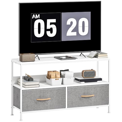 HOMCOM TV Stand Cabinet up to 47-inch, TV Unit with 2 Foldable Linen Drawers, Open Shelf for Living Room, Bedroom, Entertainment Room, White
