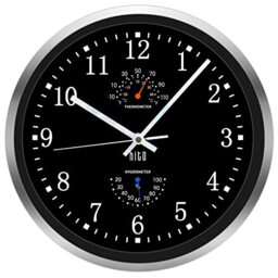 hito Silent Wall Clock for Living Roon, Kitchen, Bedroom, with Glass Cover Silver Aluminum Frame- 12 inches Black