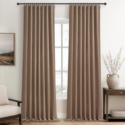 Extra Long Custom 105 Inch Curtains, 100% Blackout Curtains for Bedroom Weather Burg Thermal Insulated Noise Cancelling Pleated Heading Tape Hook Back Tab RustBrown Boho Drapes Chocolate 2 Panel Set