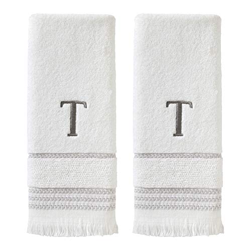 SKL Home Hand Towel Set, T, Cotton, White, 16x26 - Available in letters A-Z. Personalized style for the bathroom, kitchen, bar & gifting. 100% Cotton-600 GSM, soft & absorbent.