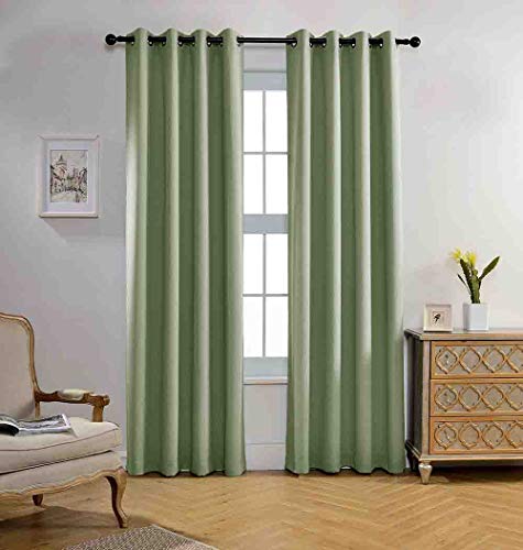 MIUCO Room Darkening Textured Grommet Thermal Insulated Blackout Curtains for Bedroom Set of 2 52x95 Inch Sage