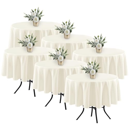 Fitable 6 Pack Ivory Round Table Clothes - 70 Inches in Diameter - Stain Resistant and Washable Tablecloths, Polyester Fabric Table Covers for Wedding, Party, Banquet, Gathering