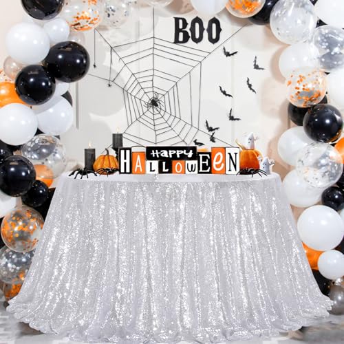 B-COOL Silver Sequin Tablecloth Decorations - 120 Inch Sparkly Table Fabric for Holiday Feast Birthday Celebration Anniversary Party