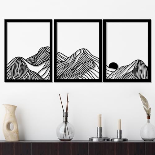 Hanah Home Stylish Black Decorative Metal Wall Accessory (3 Pieces), 38 x 49 cm, 100% Metal, 1.5 mm Thickness, Easy Wall Mounting, Perfect for Modern Decor