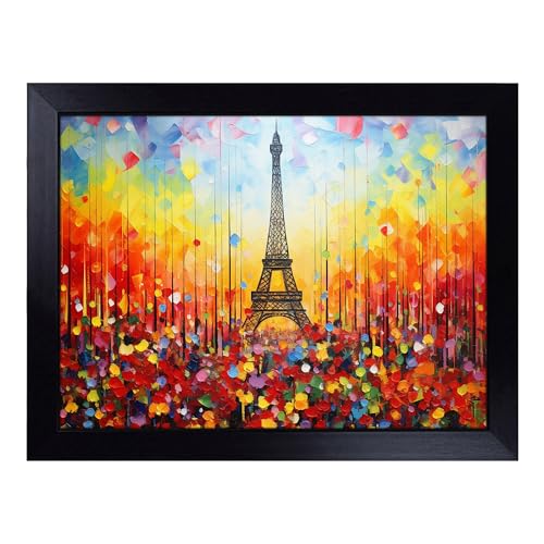 Lap Tray with Bean Bag Cushion, Eiffel Tower Colour Field - Handmade in the UK, Raised Wooden Edge, Padded Cushion, Heat-Resistant Wipe-Clean Surface, for Meals, Laptops and Crafts