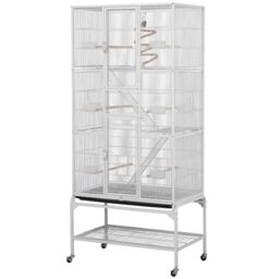 Yaheetech Budgie Cage 77 x 46 x 175.5 cm with Detachable Stand White - Bird Cage, Parakeet Cage, Powder-Coated Wrought Iron, Slide-Out Tray, Escape-Proof Latch, Bar Spacing 10mm