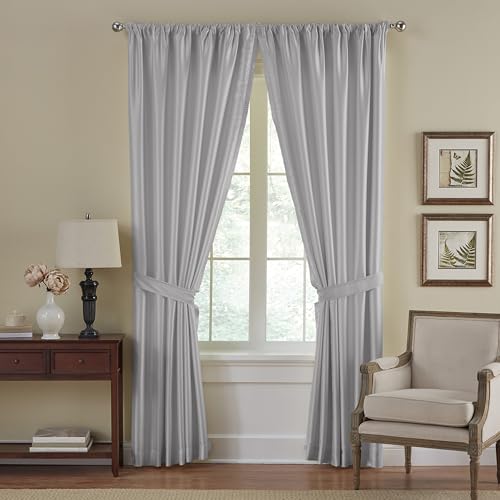 Elrene Home Fashions Faux Silk Room Darkening & Energy Efficient Rod Pocket Window Curtain Solid, Grey, 52 in x 84 in (1 Panel)