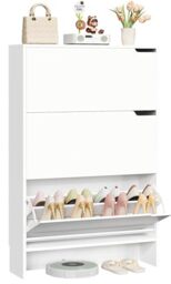 IRONCK Shoe Cabinet with 3 Flip Drawers, Slim Shoe Storage Unit with Adjustable Shelves Wooden Shoe Rack Cabinet, Freestanding Cupboard Organizer for Entryway Hallway, for 18-24 Pairs Shoes (White)