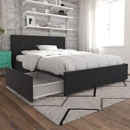 Novogratz Kelly Bed Storage Dark Grey Linen Double