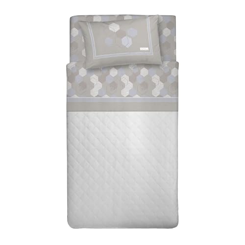 PENSIERI DELICATI Single Bed Set, Flannel, 100% Warm and Soft Cotton, Complete Bedding Set for Single Bed 90 x 200 cm, Includes Bottom Sheet, Top Sheet and 1 Pillowcase, Made in Italy, Bologna Beige