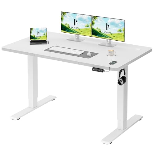 Homall Electric Height Adjustable Desk, Adjustable Height Office Desk with USB Ports, 120x60cm, Home Office with Splice Board, White