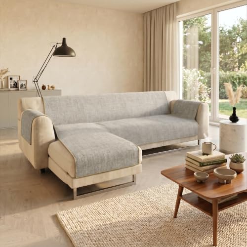 Italian Bed Linen Comfort Anti-Slip Sofa Cover with chaiselongue,240cm, Beige