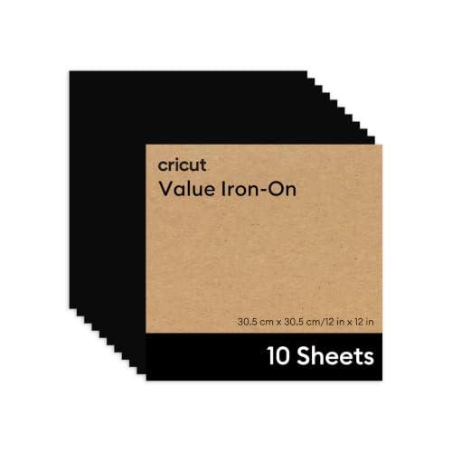 Cricut HTV Heat Transfer Vinyl Sheets - Pack of 10 - 30.5 cm ?? 30.5 cm - Black - Iron-On HTV Vinyl Sheets for Fabric, Perfect for Custom T-Shirts & DIY Clothing