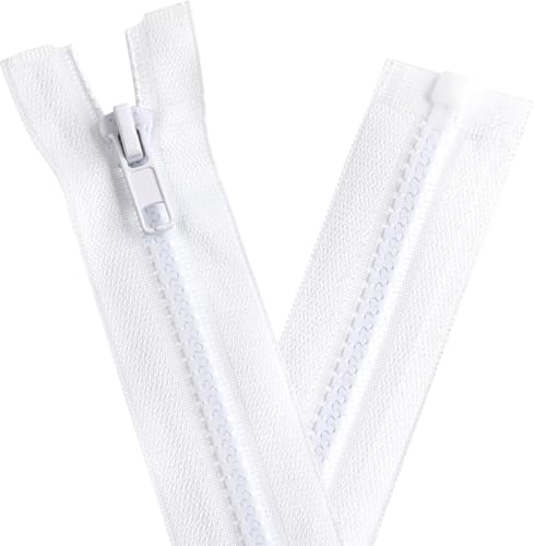YAKA 4PCS #5 5 inch Separating Jacket Zippers for Sewing Coats Jacket Zipper Black Molded Plastic Zippers Bulk DIY Tools for Garment/Bags/Home Textile Bags Pillow Tent Tailor (White, 5 inch)