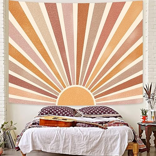 Kanuyee Retro Burning Sun Tapestry Wall Hanging, Vintage 70s Abstract Geometric Sunrise Tapestries for Bedroom Living Room Backdrop 60??80 inch