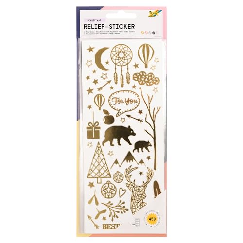 folia Relief Christmas II 12911 High-Quality Stickers 10 Sheets Approx. 10 x 24 cm Assorted Designs Ideal for Decorating Greeting Cards, Crafts and Scrapbooking