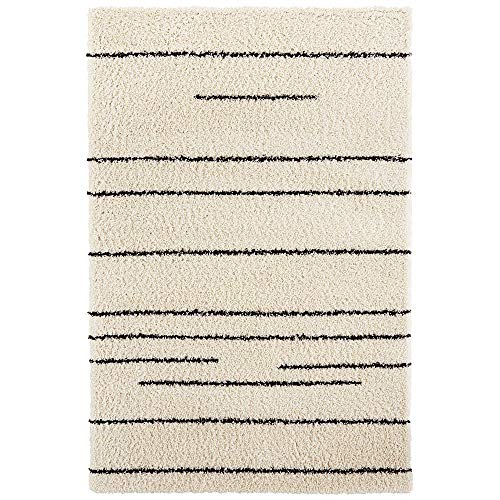 Hanse Home High Pile Shaggy Design Rug Stripes Cream Black Soft in Striped Pattern Geometric Living Room Bedroom Kitchen Hallway Modern Design 80 x 150 cm