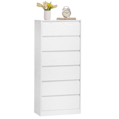 VASAGLE KAILYN Collection - Chest of Drawers for Bedroom, Storage Organiser Unit with 6 Drawers, 30 x 48 x 111.2 cm, Modern Style, Snow White LTS606WE01
