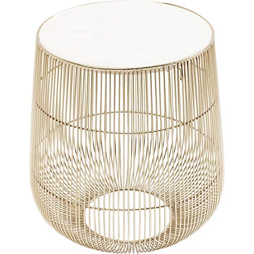 Kare Design Side Table Beam, Brass, White Marble, Steel Frame, Diameter 32 cm, Hand-crafted, Luxury, Elegant, Round, Modern Bed Side Table for Bedroom, Living Room, Office,