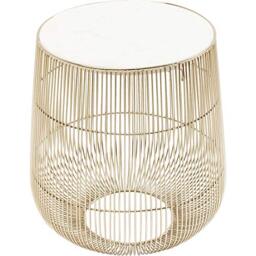 Kare Design Side Table Beam, Brass, White Marble, Steel Frame, Diameter 32 cm, Hand-crafted, Luxury, Elegant, Round, Modern Bed Side Table for Bedroom, Living Room, Office,