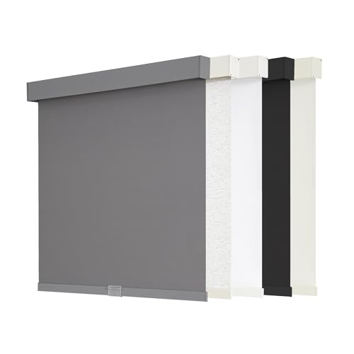 AOSKY Blackout Roller Shades Cordless Blinds for Windows, Free-Stop Shades with Valance, Thermal Insulated Fabric, UV Protection, Natural Woven Blinds for Home and Office (27'' W x 72'' H, Grey)