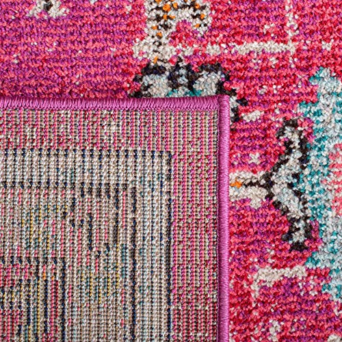 Safavieh Distressed Rug for Living Room, Dining Room, Bedroom - Madison Collection, Short Pile, in Fuchsia and Blue, 122 x 122 cm