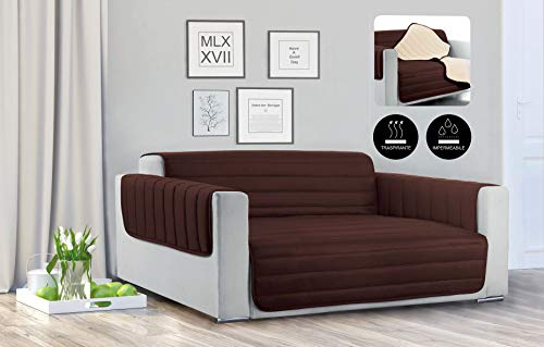 Italian Bed Linen Sogni e Capricci Waterproof Trendy Quilted Sofa Cover Brown/Cream, 2 Places