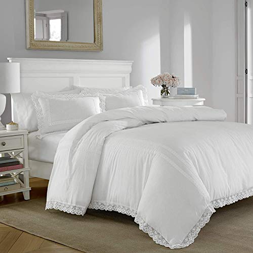 Laura Ashley - Duvet Set-Ultra Soft and Lightweight Bedding, Stylish Delicate Design Bedspread with Matching Sham(s), Cotton, White, King