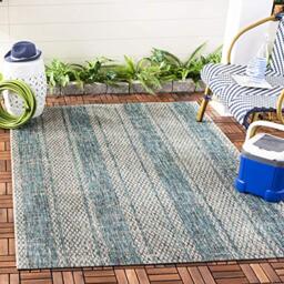Safavieh Contemporary Indoor/Outdoor Woven Rectangle Area Rug, Courtyard Collection, CY8736, in Light Grey / Teal, 160 X 231 cm for Garden, Patio or Any Outdoor Space