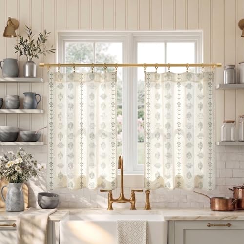 Lino Rosa Short Curtains for Windows,Boho Farmhouse Kitchen Curtains,Grey,36 Inch Length