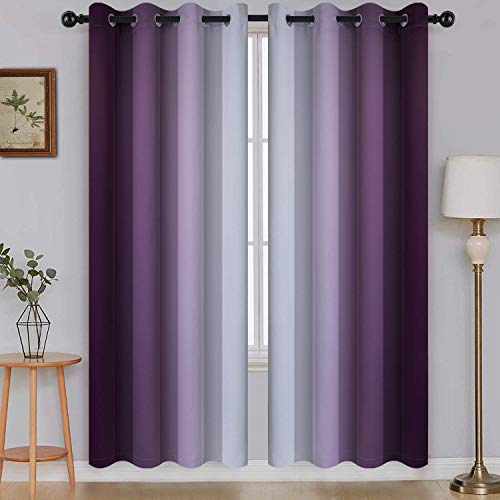 "Ombre Room Darkening Curtains for Living Room Light Blocking Gradient Purple to Grey White Thick Thermal Insulated Grommet Window Curtains/Drapes Bedroom 2 Panels 52"" x 72"" Length"