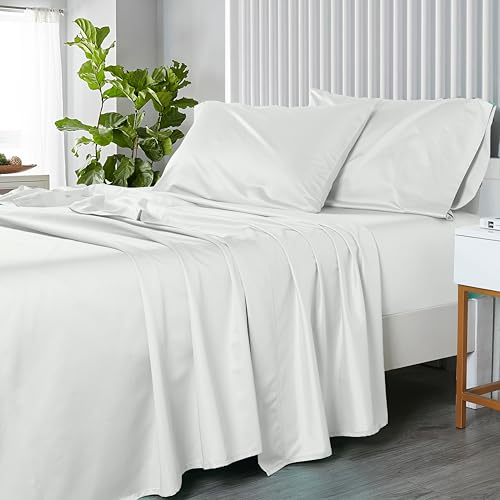 Royal Hotel Bedding Solid White 600-Thread-Count Super-Deep 4pc California-King Bed Sheet Set 100-Percent Cotton, Sateen Solid, Extra Deep Pocket
