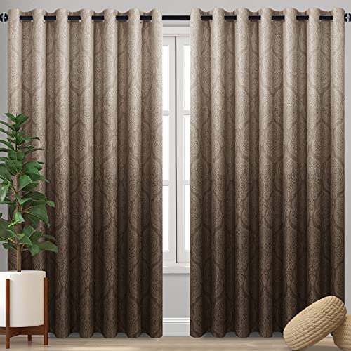 DWCN Ombre Blackout Curtains for Living Room - Thermal Insulated Block Light Energy Saving Privacy Gradient Damask Grommet Window Curtains for Bedroom, Set of 2 Panels, 120 x 84 Inch Length, Brown