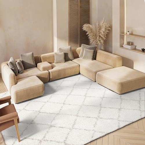 Safavieh Shaggy Indoor Woven Rectangle Area Rug, Arizona Shag Collection, ASG742, in Ivory / Beige, 155 X 229 cm for Living Room, Bedroom or Any Indoor Space