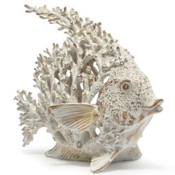 Hodao Sea Coral Fish Figurines Decoration - Tropical Summer Garden Decor Crafts for Home Office (White)